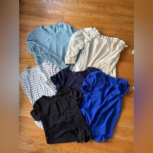 Assorted Women's Tops in Blue, Black, and White Size Large